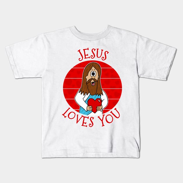 Jesus Loves You Christian Church Valentines Day Kids T-Shirt by doodlerob